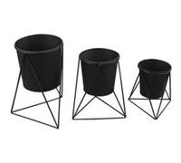 Homéa, Set de 3 Pots sur Pied Géometrique Métal Noir D10 x 15/D12 x 20/14 x 25 cm Graphic Ethnic