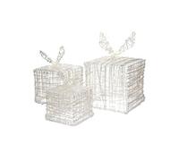 Lot de 3 Boîtes Cadeaux avec 90 LEDs Blanc Chaud, en Métal, Alimentation