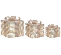 Lot de 3 Cadeaux de Noël Décoratifs LED avec Nœud pour Intérieur Accessoires Lumineux Beige Mosso