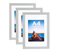 Lot de 3 cadres A4 en bois gris avec support, cadre pour affiche, cadre A4, cadre de certificat, autoportant et à fixer au mur