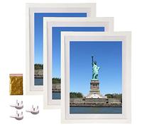 Lot de 3 cadres de peinture diamant 30 x 40 cm en bois massif naturel pour photos 30 x 40 cm sans passe-partout ou 25 x 35 cm avec tapis pour suspension murale - Blanc