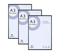 Lot de 3 cadres photo A3 en aluminium avec façade en plexiglas pour montage mural, 29,7 x 42 cm, noir