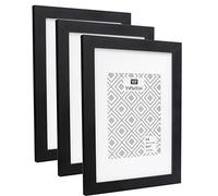 Lot de 3 cadres photo A4(21x29.7cm) noirs avec support pour A5 (20 x 15 cm) Garllery A4 Ducoment Lot de 3 cadres photo de 6x8'' avec une texture délicate grain de bois pour montage