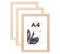 Lot de 3 cadres photo A4 en bois naturel avec support, cadre photo A4, cadre photo A4, cadre pour affiche A4, autoportant et à fixer au mur