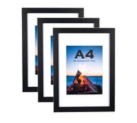 Lot de 3 Cadres Photo A4 en Bois Noir - Support, Cadre Autoportant et à Montage Mural, Noir
