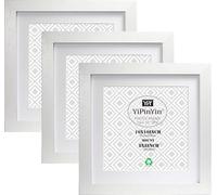 Lot de 3 cadres photo blancs de 10x10''(25 x 25 cm) avec double passe-partout pour 8x8''(20 x 20cm) et 5x5''(13 x 13 cm,) cadres carrés de avec une texture délicate en