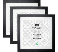 Lot de 3 Cadres Photo carrés de 12 x12''(30 x 30cm) avec 2 Passe-Partout pour des Photos de 25 x 25 cm et 13 x 13 cm - Texture de Grain de Bois - pour Montage Mural et Pose sur Le Bureau (Noir)