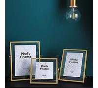 Lot de 3 cadres photo géométriques en métal rétro en verre flottant pour photos, spécimen de plante, présentoir de table, comprend 10,2 x 10,2 cm, 10,2 x 15,2 cm, 12,7 x 17,8 cm (doré)