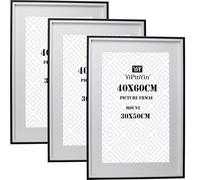 Lot de 3 cadres photo noirs et blancs 40 x 60 cm avec passe-partout sans acide pour 30 x 50 cm, 60 x 40 cm, 2 tons avec incrustation blanche Well Hi Light Your Print. 50 x 30 cm Cadre pour poster à