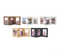 Lot de 3 cadres photo pliables avec triple affichage à charnière, support photo de bureau en grain de bois, façades en plastique léger pour protéger les photos de la poussière (couleur bois)