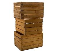 Lot de 3 cagettes à fruits/vin vintage en bois massif - Dimensions : env. 49 x 42 x 31 cm