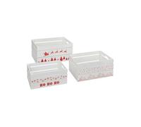 Atmosphera - Lot de 3 cagettes de Noël en bois - L. 40 x P. 25 x H. 20 cm - Blanc Blanc G