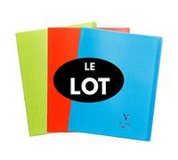 Lot de 3 cahiers Koverbook polypro CLAIREFONTAINE 24x32 96p Grands carreaux Séyès avec marque-pages - Bleu Rouge incolore