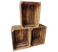 Lot de 3 caisses à fruits/caisses à vin en bois massif et stable - Blanc flammé - Décoration idéale pour l'intérieur et l'extérieur (lot de 3)