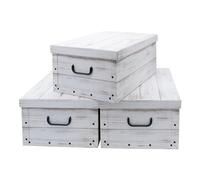 Lot de 3 caisses de rangement avec couvercles 51 x 37 cm - aspect bois blanc - caisse empilable en carton avec poignées 45 litres