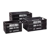 Lot de 3 Caisses de Rangement Cagettes en Métal Noir rétro Industrial - Atmosphera