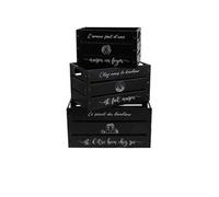 - Lot de 3 caisses métal décorées - Noir