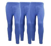 Lot de 3 Caleçons longs thermiques pour hommes, couche de base, chaleur intense, intérieur brossé, pantalon ultra doux type legging, bleu, 31-35