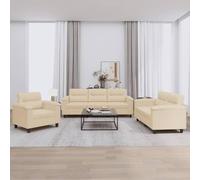 Lot de 3 canapés avec coussins crème en tissu microfibre durable, structure stable en contreplaqué et métal, rembourrage en mousse pour un maximum de confort, comprend 1