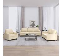 Lot de 3 canapés avec coussins crème en tissu polyester pour salon moderne, structure stable en contreplaqué et métal, rembourrage en mousse pour un maximum de confort