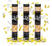 Lot de 3 canons à confettis dorés et argentés 30 cm - Confettis Gala dorés et argentés - Décoration événements, fêtes, célébrations, mariages, réveillon du Nouvel An.