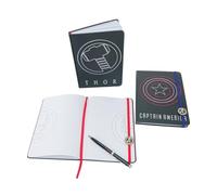 Lot de 3 carnets de collection et stylo Marvel.