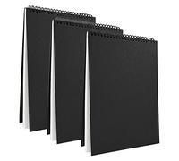 Lot de 3 carnets de croquis A4 à spirales, 90 pages/30 feuilles, couverture en kraft rigide, carnet de croquis pour paysage, peinture d'artiste, aquarelle (noir)
