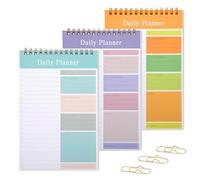 Lot de 3 carnets de listes de choses à faire, bloc-notes A5, bloc-notes avec 3 pinces à stylo dorées, planificateur quotidien non daté, bloc-notes, liste de contrôle pour le travail, les études