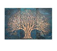 Lot de 3 carreaux de dosseret de cuisine en cuivre faits à la main - Arbre de vie - 60 x 40 cm - Carreaux décoratifs en métal pour décoration murale de qualité supérieure, œuvres d'art murales et plus