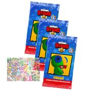 Lot de 3 cartes Brawl Stars série 1 - Cartes à collectionner - 3 boosters + carte d'anniversaire exclusive
