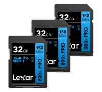 Lot de 3 cartes m moire Lexar 32 Go haute performance 800x PRO SDHC UHSI C10 U1 V10 4K UHD vid o jusqu' 150 Mo/s en lecture pour point