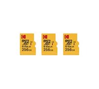 Kodak Lot de 3 Cartes Mémoire Micro SD 256 Go - Classe 10 - Haute Performance avec Adaptateurs pour Smartphones, Caméras, Tablettes et Consoles
