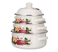 Lot de 3 casseroles en émail binaural pour soupe, ragoût, marmite à lait, casserole universelle avec couvercles