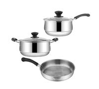 Lot de 3 casseroles et poêles anti-adhésives en acier inoxydable - Longue durée de vie - Scénario de cuisson - Rôtir sauté - Repas quotidiens à la vapeur