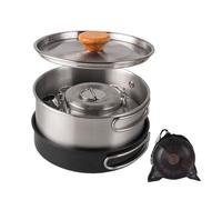 Lot de 3 casseroles et poêles pour camping en acier inoxydable portable anti-adhésif avec rangement - Set d'ustensiles de cuisine pour camping - Pour extérieur, randonnée, pique-nique