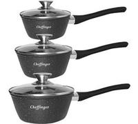 Lot de 3 Casseroles Revêtement Antiadhésif et Anticorrosion avec Couvercle Cheffinger Noir Noir G