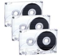 Lot de 3 cassettes vierges pour enregistrement, 90 min, transparentes, sans coque extérieure, compatibles avec les lecteurs et enregistreurs standard, boîtier transparent pour surveillance visuelle