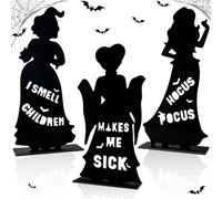 Lot de 3 centres de table en bois Hocus Pocus - Silhouette de sorcière « Happy Halloween », « I Smell Children & Makes Me Sick »