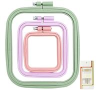 Lot de 3 cerceaux à broder rectangulaires carrés en ABS pour broderie au point de croix, outil de couture pour loisirs créatifs, couture pratique (multicolore), avec aiguilles à broder à œil doré,