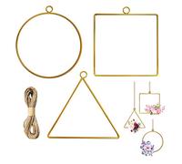 Lot de 3 Cerceaux Ronds en Métal Plaqué Or Hoop Géométrique Florale d'or Métal Couronne de Fleurs Artificielles pour Arrangement de Fleurs Travaux Manuels Anneaux d'attrape-rêves avec Corde
