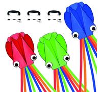 Lot de 3 Cerfs-Volants Pieuvre pour Enfants et Adultes, 71,1 x 400,3 cm, Grand de Plage 3D Doux Facile à Voler pour garçons et Filles (Rouge, Vert et Bleu)
