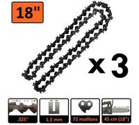 Lot de 3 chaînes 18 pouces (45 cm) 72 maillons pour tronçonneuse
