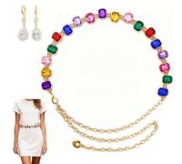 Lot de 3 chaînes dorées pour ceinture western en métal et strass avec boucles d'oreilles pour robes, jeans, femmes, Or avec arc-en-ciel, 3 Pack