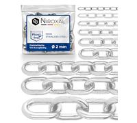 Lot de 3 chaînes en acier inoxydable V4A à maillons courts 200 cm = 2 m x 2 mm d'épaisseur Chaîne d'ancre A4 DIN 56856 Chaîne à maillons ronds DIN 766 Chaîne en acier inoxydable 2 m