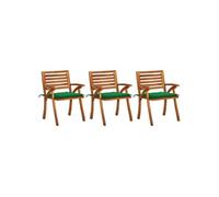 3x Acacia Massif Chaises à Dîner de Jardin avec Coussins Salle à Manger vidaXL