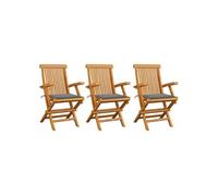 Lot de 3 chaise H. 89 cm pliable en bois massif exterieur gris