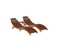 vidaXL Lot de 3 chaises longues avec table à thé – Bain de soleil, bois d'acacia massif