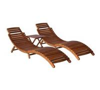 vidaXL Lot de 3 chaises longues avec table à thé – Bain de soleil, bois d'acacia massif