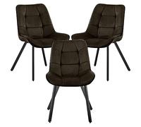 Lot de 3 chaises en velours en tissu pour salle à manger cuisine en velours, pieds en métal, marron