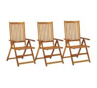 vidaXL Lot de 3 Chaises Inclinables de Jardin, Fauteuil avec Accoudoirs, Sièges avec Dossier Terrasse Extérieur, Bois Solide d'Acacia 311847